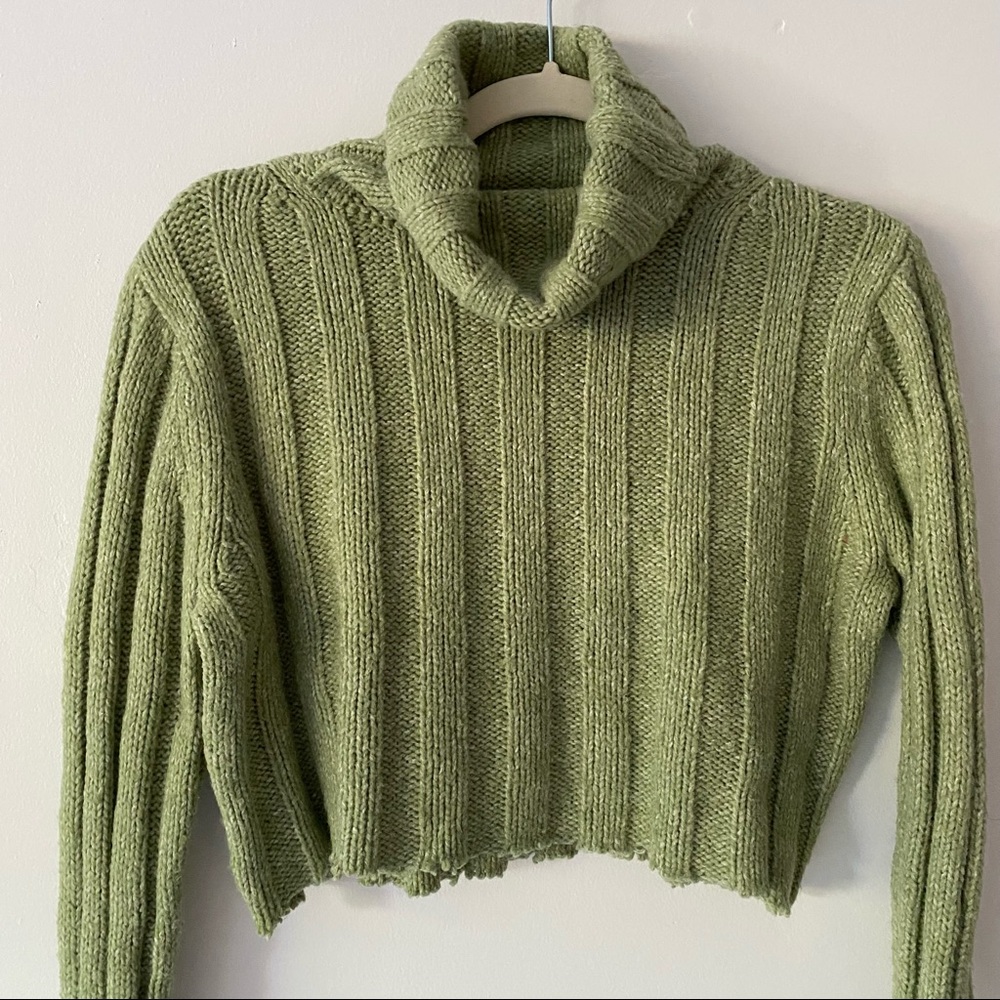 cropped sage green turtleneck